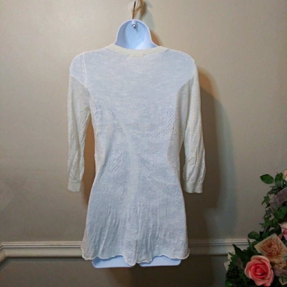 Anthropologie Floreat Ivory Cottagecore Style Crocheted Linen Blend Sweater - Picture 5 of 10